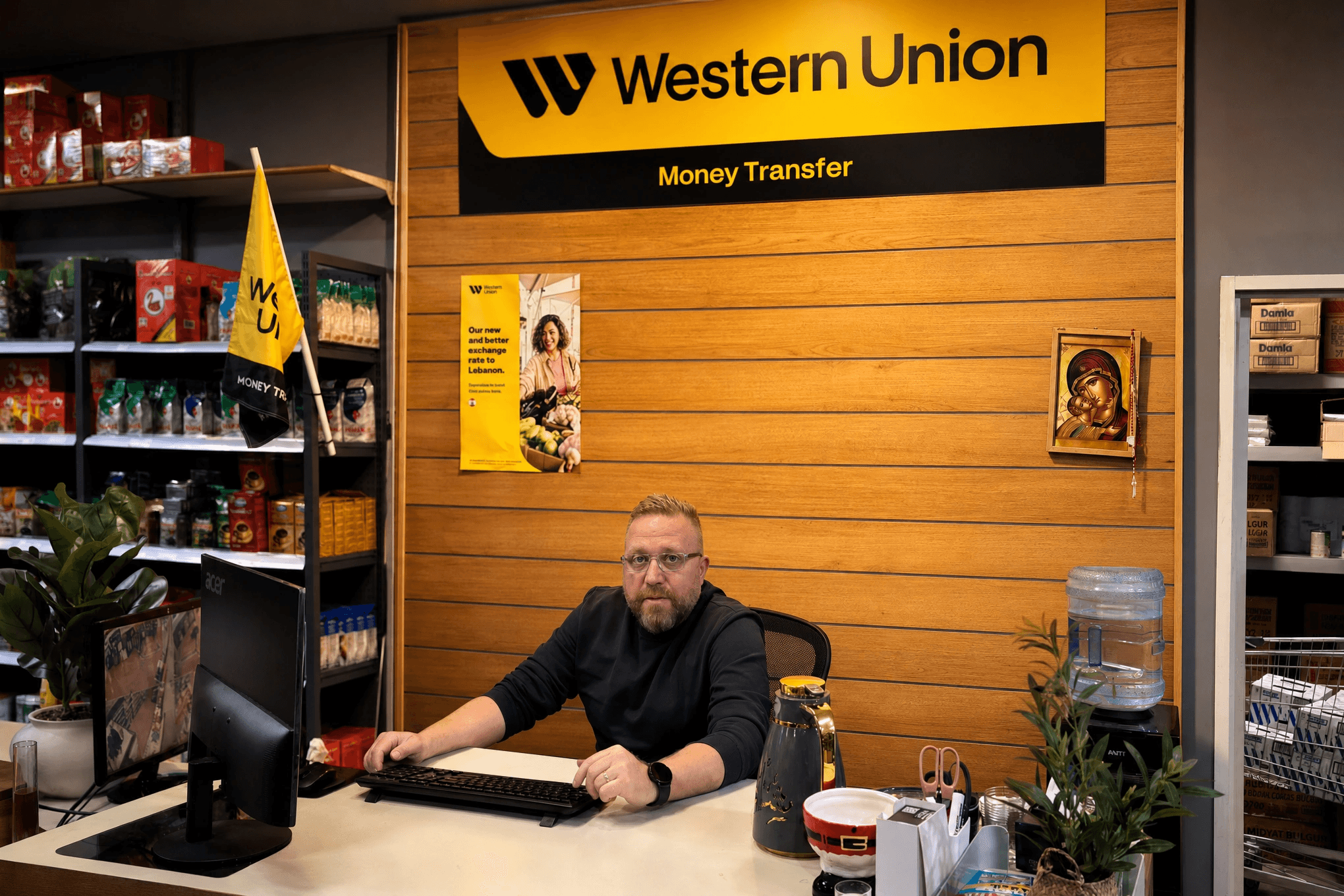 Western Union money transfer desk at Green Valley Supermarket